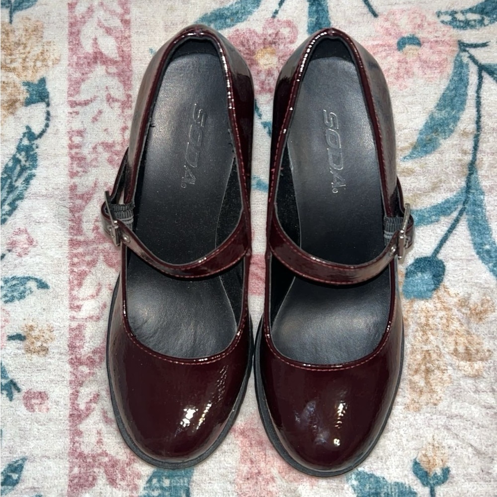 Soda Women's Dark Red Patent Mary Jane